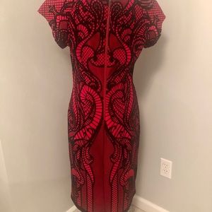 Red dress with black velvet pattern